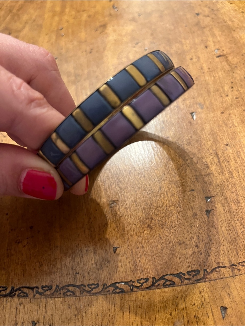 Purple & Blue Gold Tone Bangle Bracelet Vintage Retro Unsigned